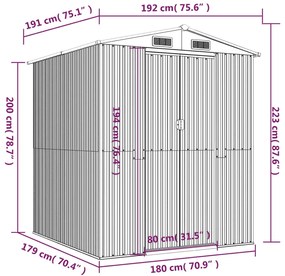 Abrigo de jardim 192x191x223 cm aço galvanizado cinzento-claro