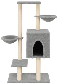 Árvore p/ gatos c/ postes arranhadores sisal 117 cm cinza-claro