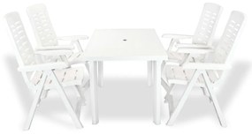 vidaXL Conjunto de jantar de exterior 5 pcs plástico branco
