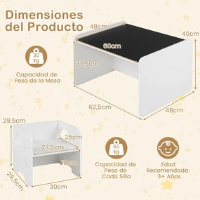 Conjunto de mesa e 2 cadeiras infantis com quadro de giz integrado e motivo de elefante em madeira, para crianças a partir dos 3 anos, sala de jogos/c