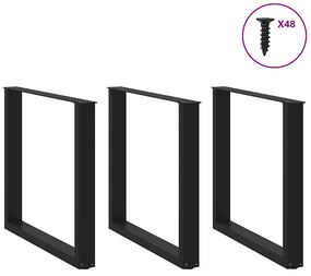 Pés para mesa de jantar em formato de U, 3 peças, preto, 90x(72-73) cm