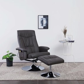 Cadeira massagens reclinável + apoio pés couro artif. cinzento