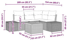 Sofá de Jardim 5 Peças com Almofadas Bege em Rattan Sintético e Acácia