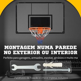 Tabela de Basquetebol de Parede com Quadro e Estrutura de Aço para Utilização em Interiores e Exteriores 113x61x73 cm Preto