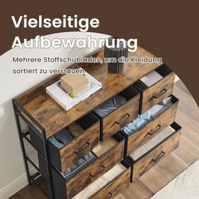 Cómoda, armário, 7 gavetas em tecido com puxadores 28,5 x 98 x 85 cm castanho vintage-preto 