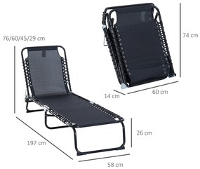 Espreguiçadeira Dobrável e Ajustável em 3 Posições Espreguiçadeira Reclinável de Jardim para Exterior Estrutura de Aço 197x58x76cm Preto