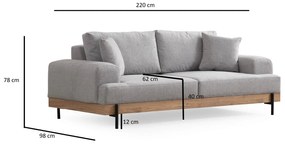 Sofá de 3 Lugares Eti – Cinzento – 220x98x78 cm