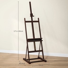 Cavalete de madeira com altura ajustável de 171 a 230 cm para pintura com espaço de arrumação e inclinação ajustável até 80°, cor castanha