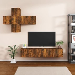 vidaXL 7 pcs conjunto móveis TV derivados de madeira carvalho fumado