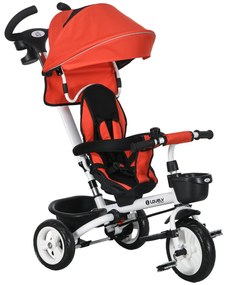 HOMCOM Triciclo Evolutivo 2 em 1 para Crianças com Guiador Apoio para os Pés Cinto de Segurança e Cesto 112x50x104 cm Vermelho