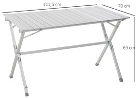 Outsunny Mesa de Campismo Dobrável Mesa Dobrável para Piquenique com Bolsa de Transporte 111,5x70x69cm Prata