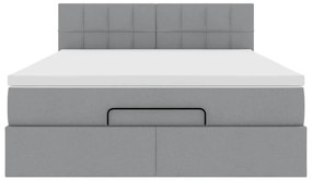 Estrutura cama otomana colchão 140x200cm tecido cinzento claro