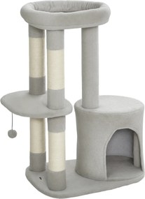 PawHut Árvore Arranhador para Gatos Pelúcia e Sisal Ninho e Plataforma 60x45x90 cm Cinza Claro | Aosom Portugal