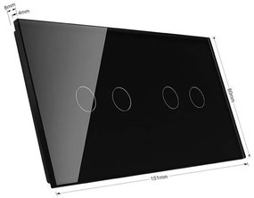 Frente interruptor tátil 2 módulos + 4 botões, Painel preto vidro temperado