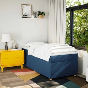 Cama com molas/colchão 90x200 cm tecido azul