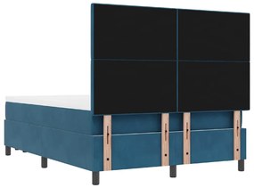 Cama Box Spring com Colchão &amp; Banco Azul Escuro 140x190 cm Veludo