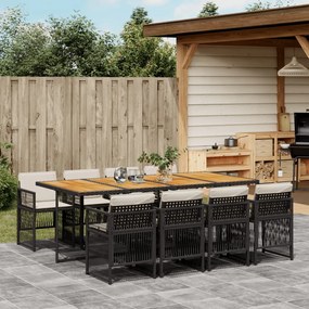 vidaXL 9 pcs conjunto de jantar p/ jardim c/ almofadões vime PE preto