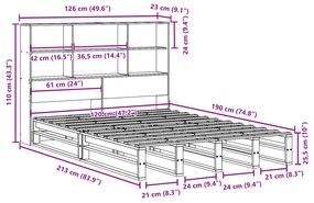 Cama com estante sem colchão 120x190 cm madeira maciça branco