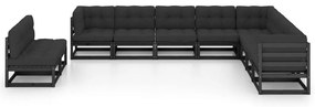 10 pcs conjunto longue jardim c/ almofadões pinho maciço preto