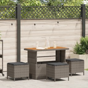 Conjunto de Jantar para Jardim de 4 Peças com Almofadas Cinza em Rattan Poliéster e Acácia