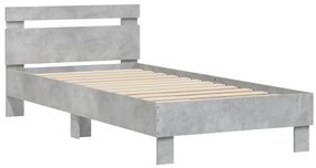 Estrutura de cama c/ cabeceira/luzes LED 90x200cm cinza cimento