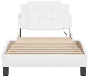 Estrutura de cama c/ luzes LED 90x190cm couro artificial branco
