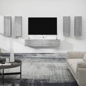 vidaXL Conjunto móveis de TV 6 pcs madeira processada sonoma cinza
