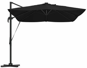 Guarda-sol Cantilever Roma com LEDs, Preto, 352 x 251 x 265 cm, alumín