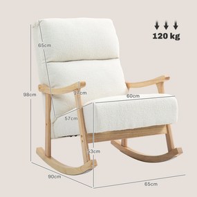 Poltrona Baloiço Moderna em Borrego com Apoio para os Braços de Madeira de Faia Poltrona de Amamentação 65x90x98 cm Creme