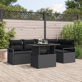 Conjunto de Sofá de Jardim de 6 Peças com Almofadas Preto Vime Sintéti
