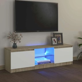 vidaXL Móvel de TV com luzes LED 120x30x36 cm branco/carvalho sonoma