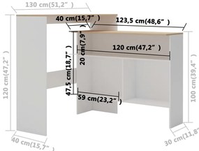 Mesa de bar com 2 tampos 130x40x120 cm branco e carvalho