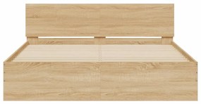 Estrutura cama c/ cabeceira/luzes LED 160x200cm carvalho sonoma