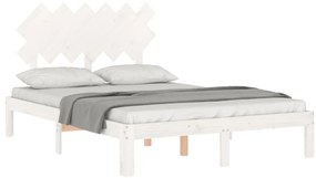 Estrutura de cama de casal com cabeceira madeira maciça branco