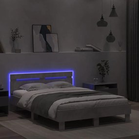 Estrutura cama cabeceira e luzes LED 120x200cm cinzento cimento