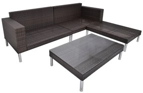 4 pcs conjunto lounge jardim c/ almofadões vime PE castanho