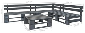 4 pcs conjunto lounge de jardim paletes madeira cinzento