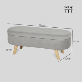Banco para Pé de Cama Banco de Armazenamento com Pés de Madeira e Assento Acolchoado 110x40x43 cm Cinzento