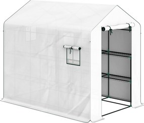 Outsunny Estufa de Jardim 3 m² com 3 Prateleiras Pe 135 g/m² Anti-Uv Porta Enrolável e Janelas em Tela | Aosom Portugal