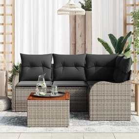 Conjunto de Sofá de Jardim com 5 peças e almofadas cinza em rattan sin