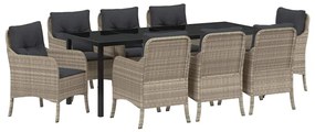 Conjunto de Jantar de Jardim com Almofadas Cinza-claro Poly Rattan