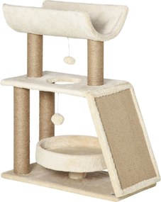 PawHut Arranhador para Gatos Altura 76 cm com 4 Postes de Arranhar Cama Plataforma em U Almofada para Arranhar Bege | Aosom Portugal