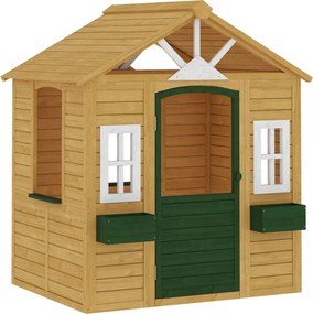 AIYAPLAY Casinha Infantil em Madeira Casinha Infantil com 2 Floreiras 3 Janelas Meia Porta Casa de Jardim para Crianças Castanho | Aosom Portugal