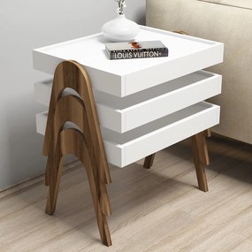 Conjunto de Mesas Roma – Nogueira e Branco – 53,6x64x40 cm (3 Peças)