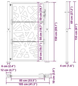 Portão de jardim 105x155 cm design de luz em aço preto