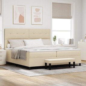 vidaXL Cama Box com Colchão &amp; Banco Creme 200x200 cm Tecido
