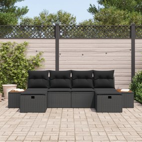 Conjunto de Sofá de Jardim vidaXL de 6 Peças com Almofadas Preto Vime
