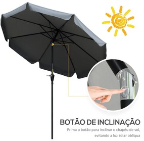 Chapéu de Sol de Jardim Ø266x248,5 cm Proteção UV50+ Chapéu de Sol de Alumínio Inclinável com Teto de Ventilação Cinza Escuro