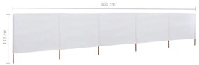 Para-vento com 5 painéis em tecido 600x80 cm cor areia branco