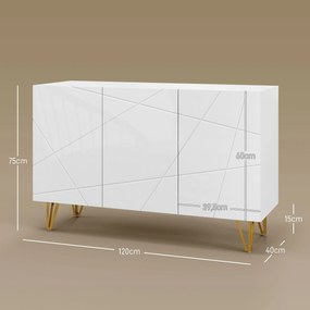Aparador Luna para Sala - Aparador de Entrada com 3 Portas e Prateleir